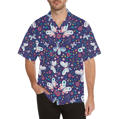 Colorful butterfly flower pattern.eps Men's All Over Print Hawaiian Shirt