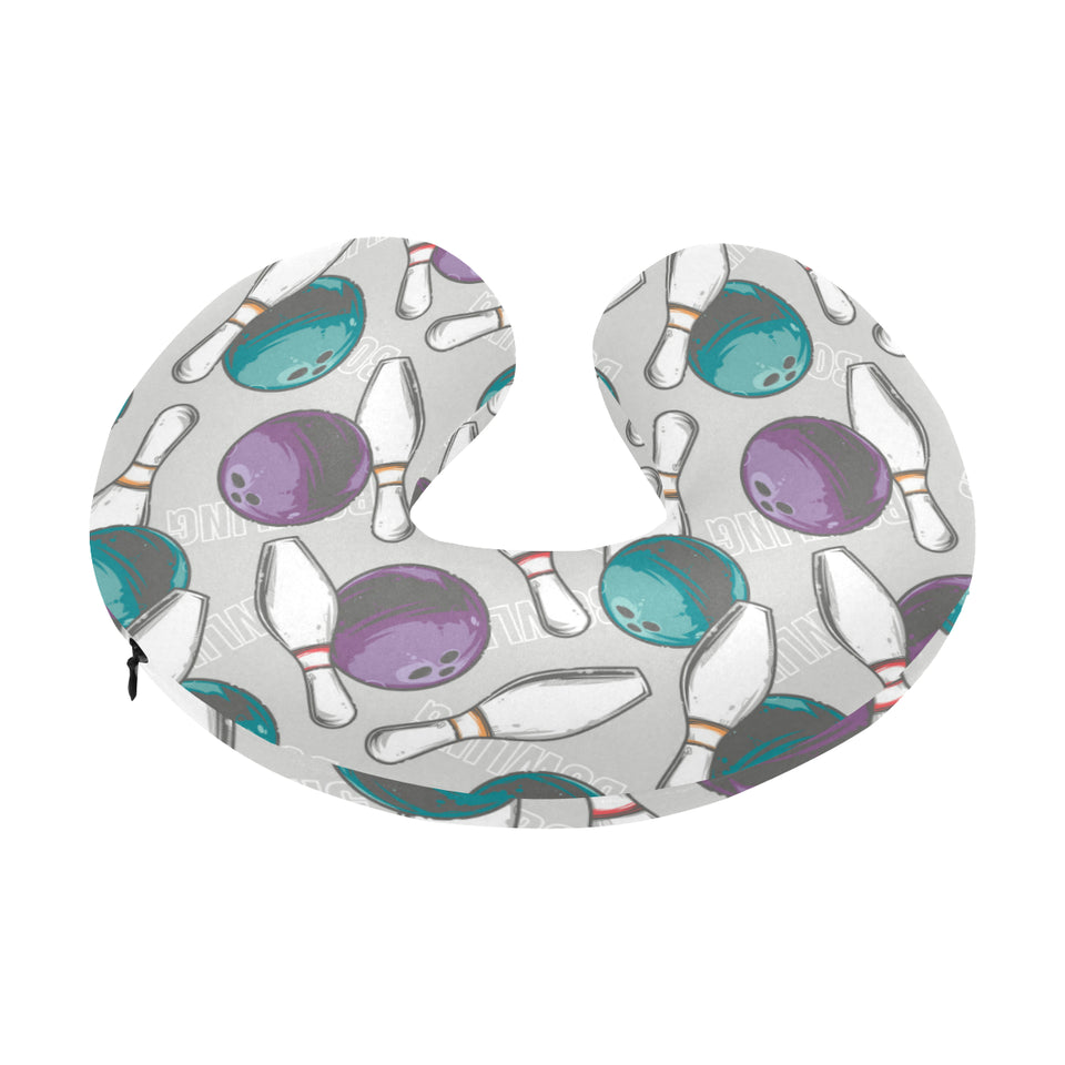 Bowling ball and pin gray background U-Shaped Travel Neck Pillow