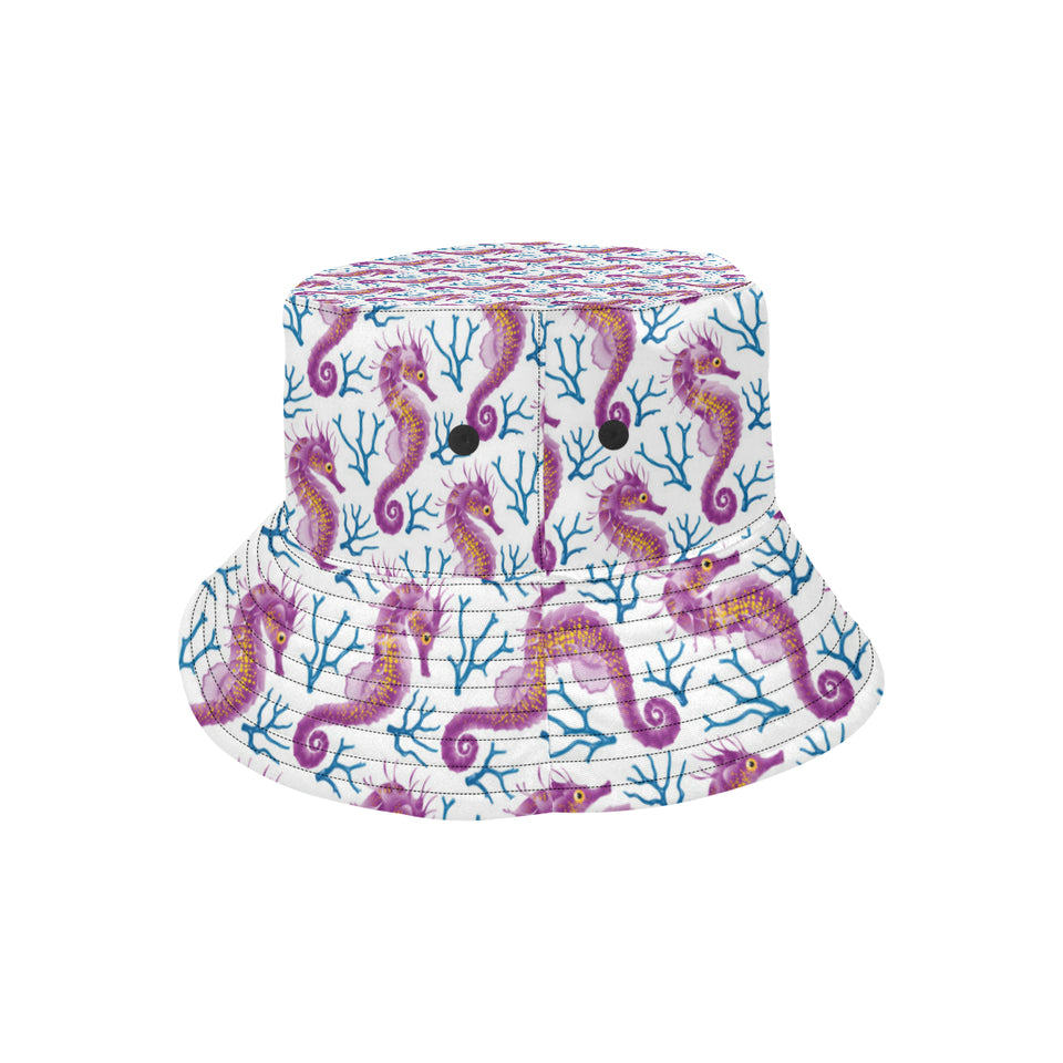 Purple seahorse blue coral pattern Unisex Bucket Hat