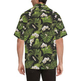 White orchid flower tropical leaves pattern blackg Men's All Over Print Hawaiian Shirt