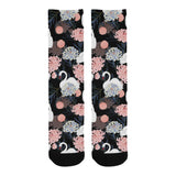 white swan blooming flower pattern Crew Socks
