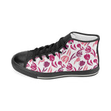pink sketch tulip pattern Women's High Top Canvas Shoes Black