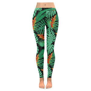 heliconia flower palm monstera leaves black backgr Women's Legging Fulfilled In US