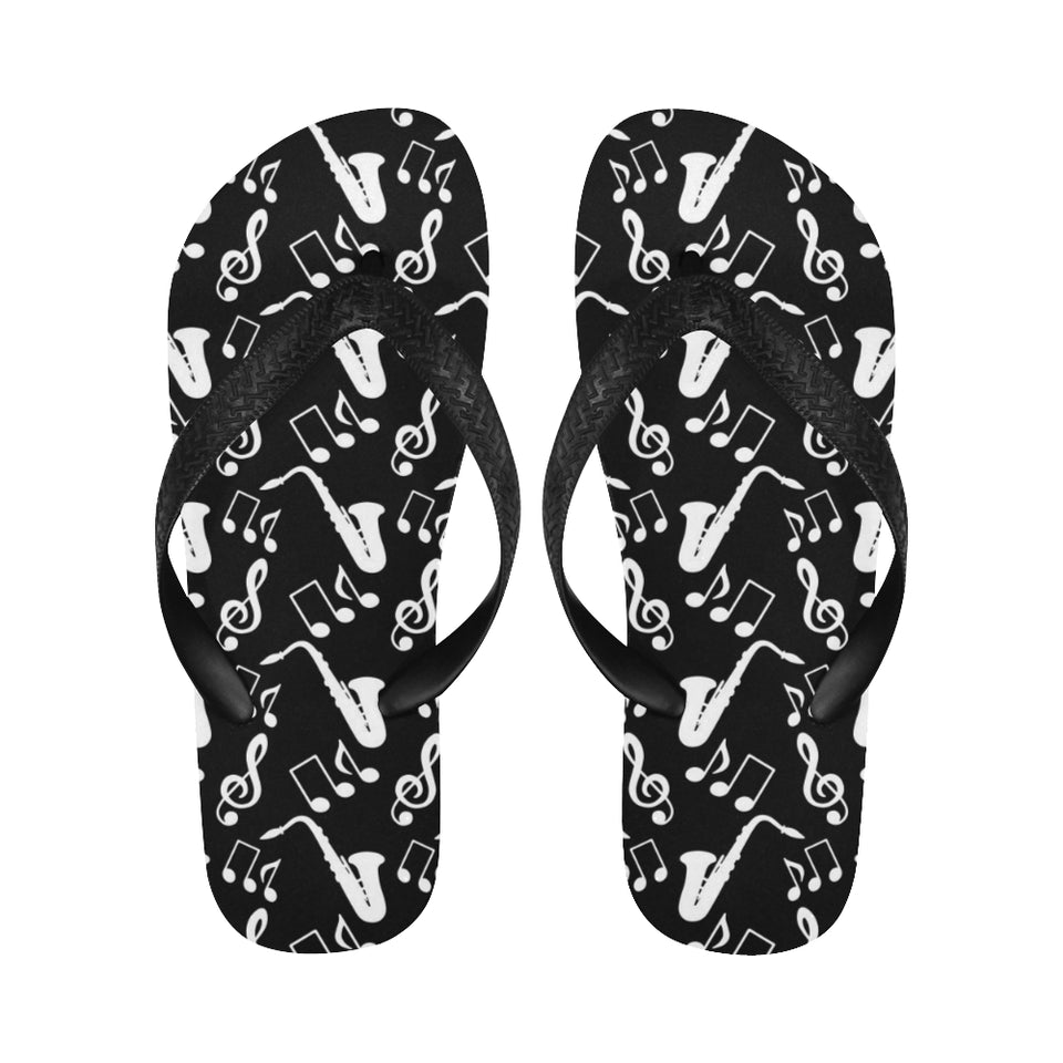 Saxophone music notes treble clef black white them Unisex Flip Flops