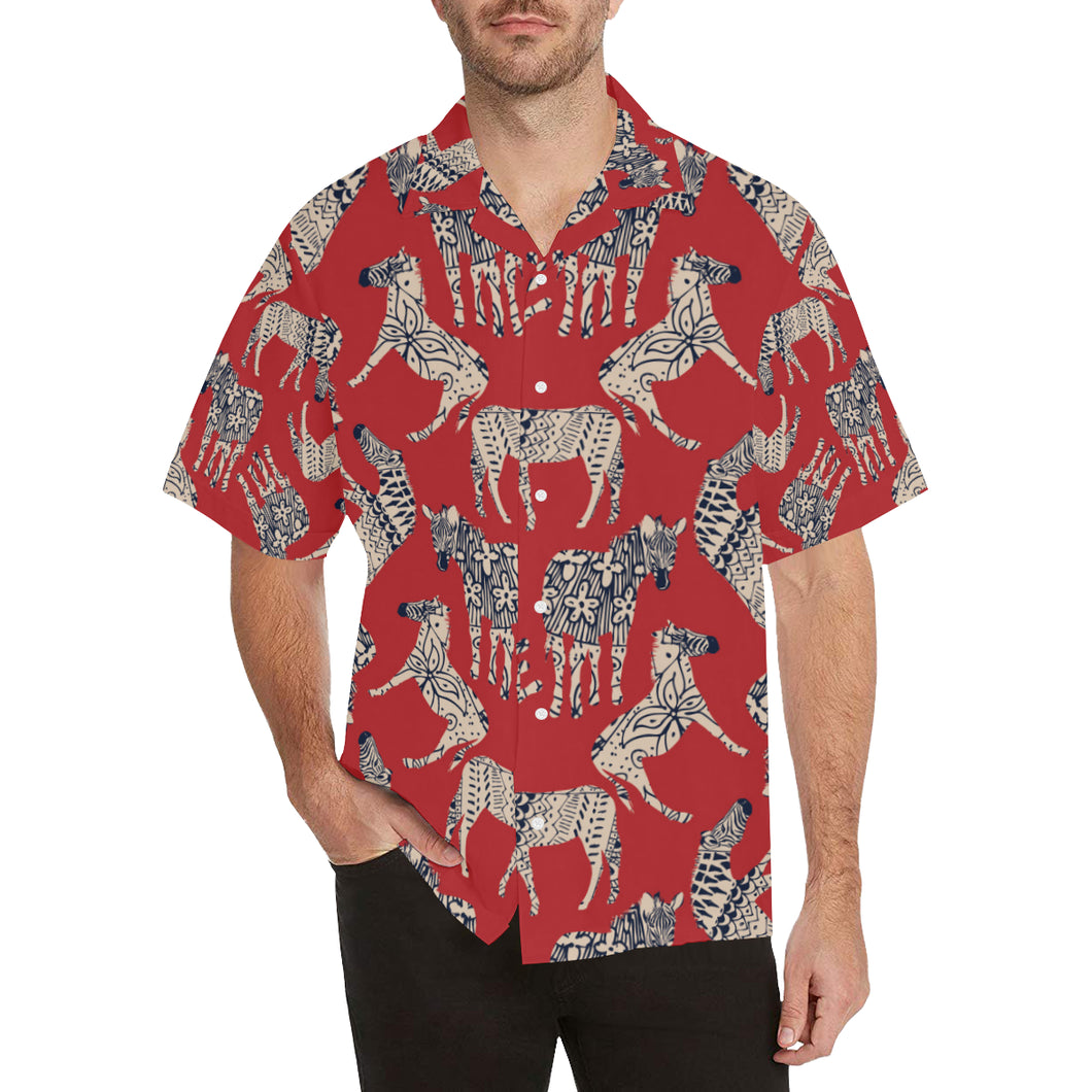 Zebra abstract red background Men's All Over Print Hawaiian Shirt