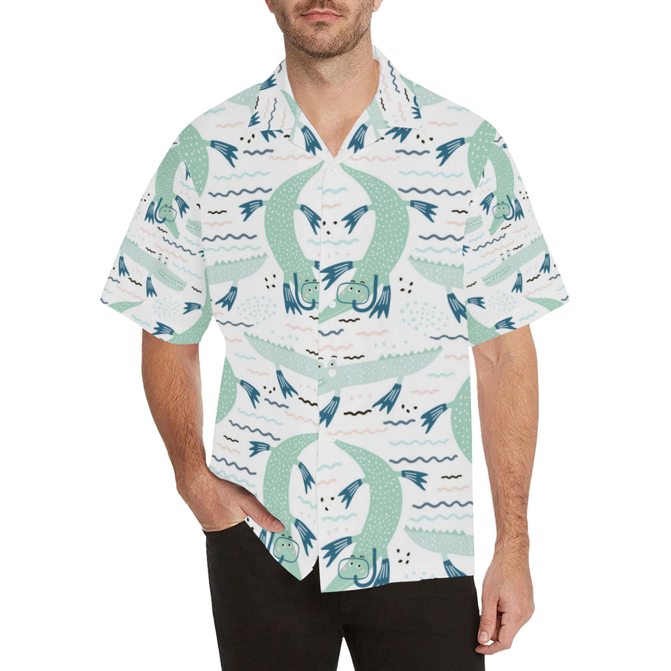 Crocodile diver pattern Men's All Over Print Hawaiian Shirt