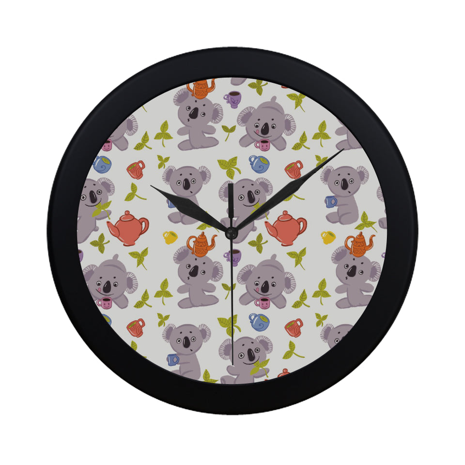 Cute koalas teapots tea Elegant Black Wall Clock