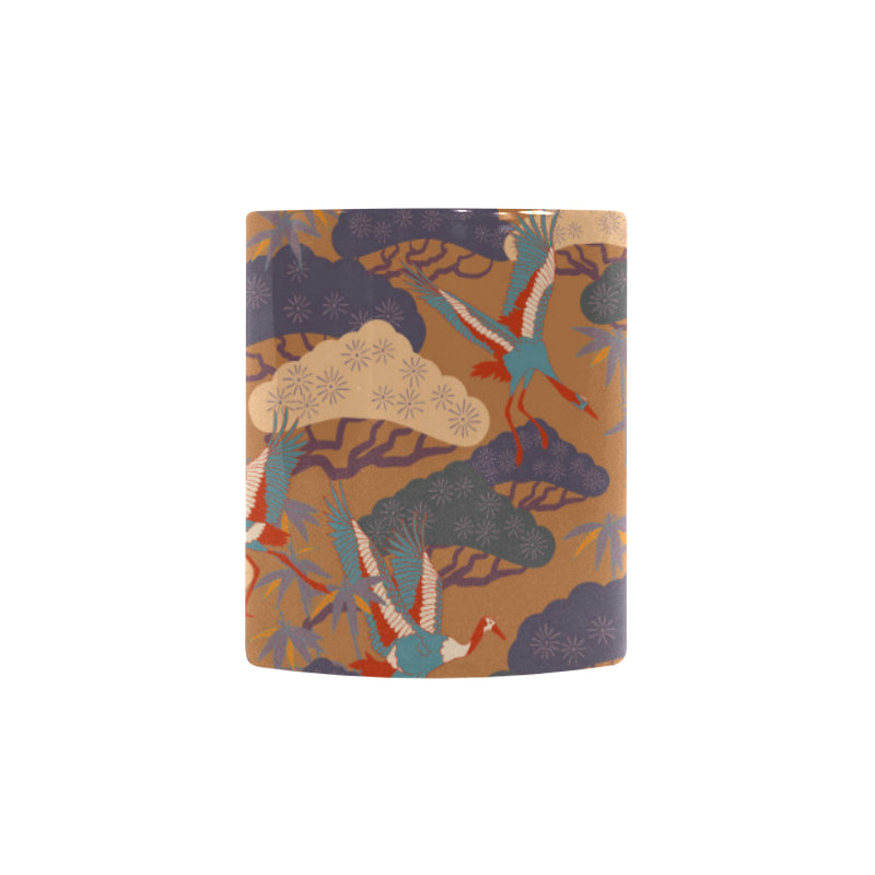 Bonsai bamboo stork japanese pattern brown theme Morphing Mug Heat Changing Mug