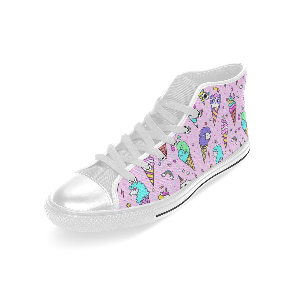 Cute ice cream cone animal pattern Men's High Top Canvas Shoes White