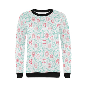 Clock time pattern blackground Women's Crew Neck Sweatshirt