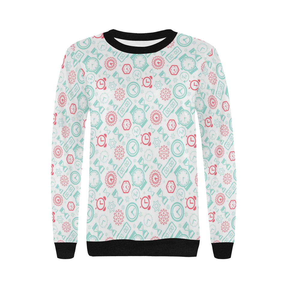 Clock time pattern blackground Women's Crew Neck Sweatshirt