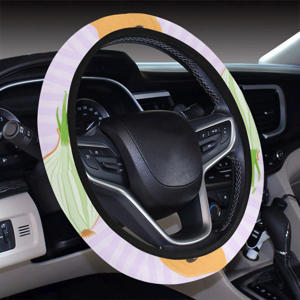 cute onions smiling faces purple background Car Steering Wheel Cover
