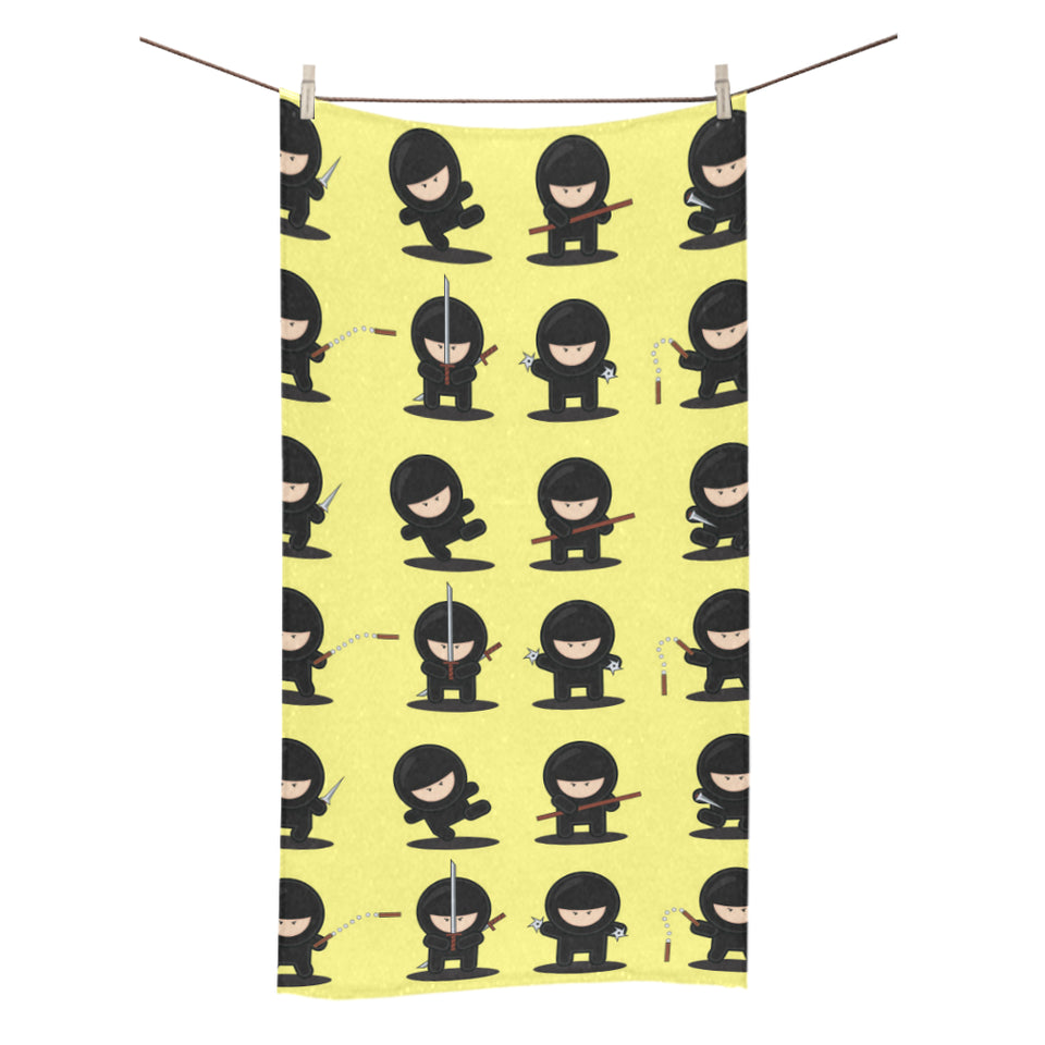 Cute ninja yellow background Bath Towel