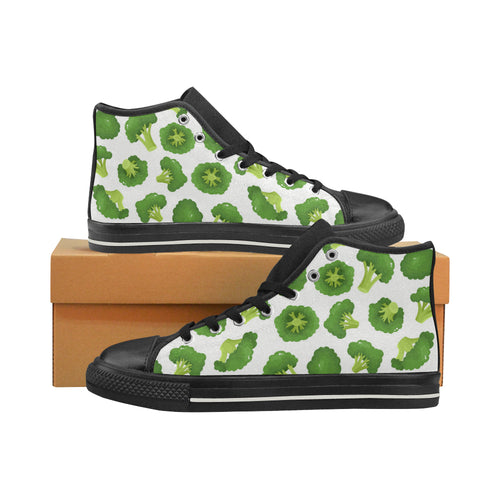 Cute broccoli pattern Women's High Top Canvas Shoes Black