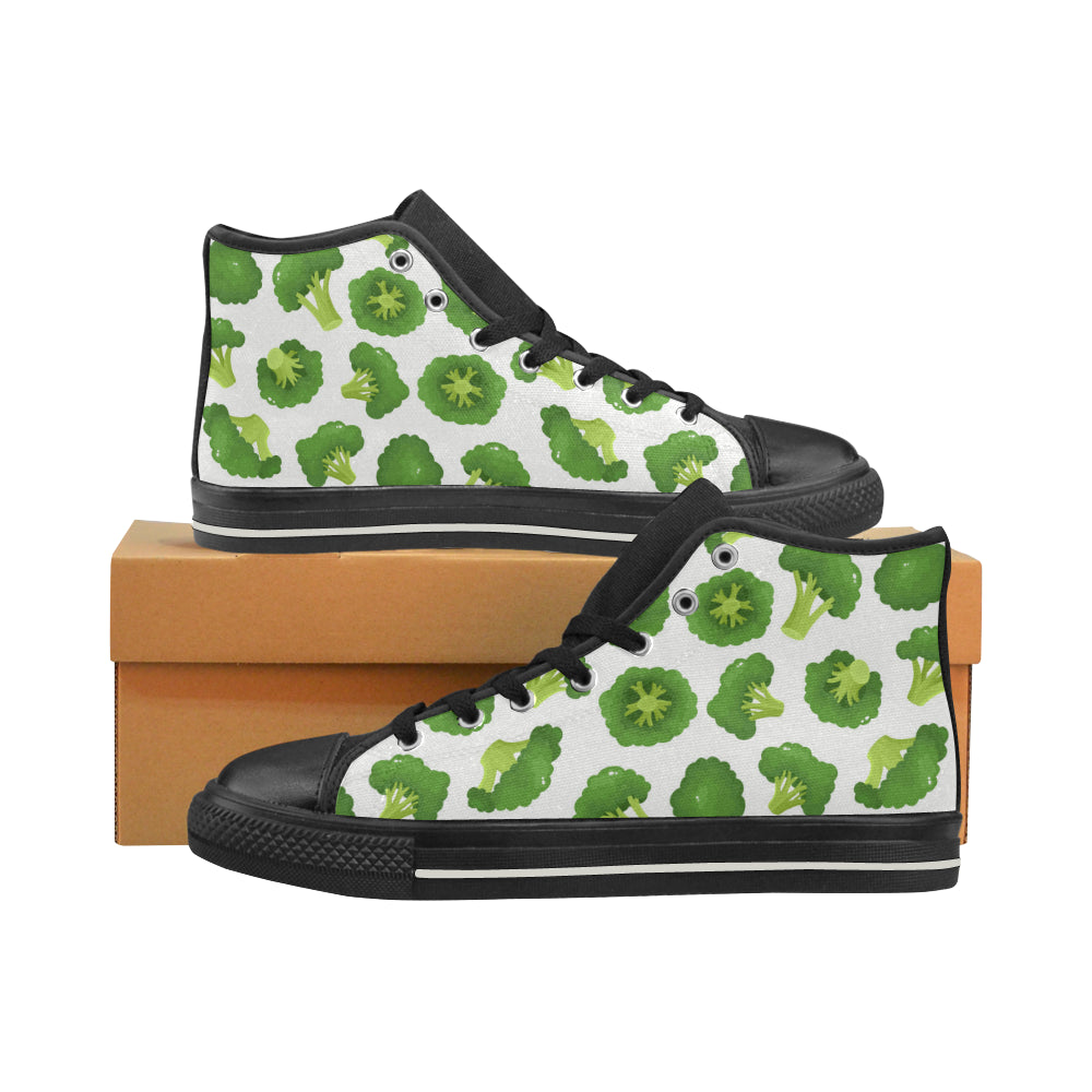Cute broccoli pattern Women's High Top Canvas Shoes Black