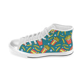 French fries red paper box pattern Women's High Top Canvas Shoes White