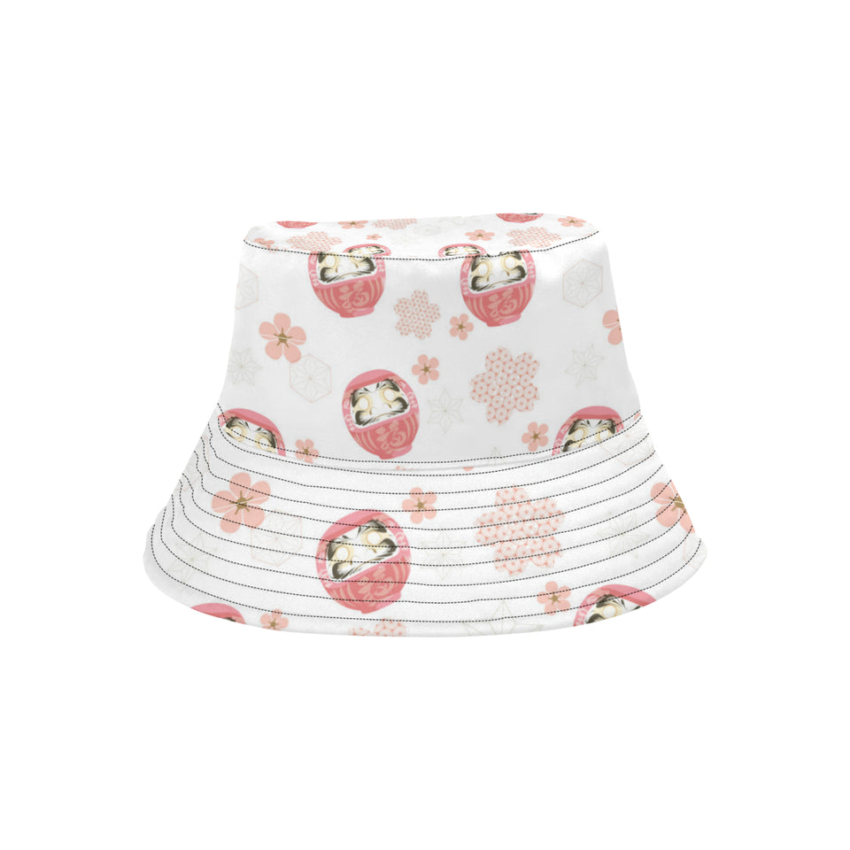 Daruma japanese wooden doll cherry blossom flower Unisex Bucket Hat