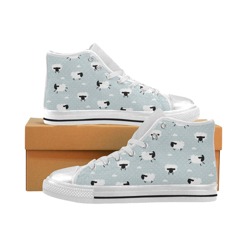 Sheep polka dot cloud pattern Women's High Top Canvas Shoes White