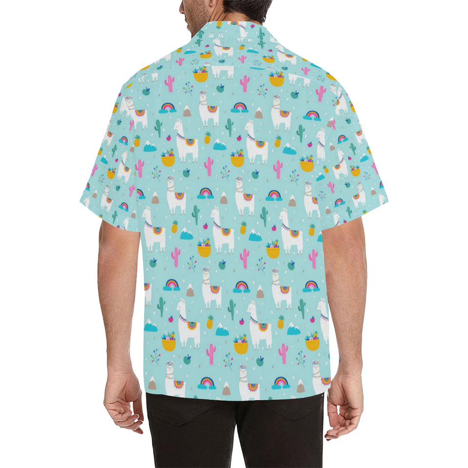 Llama alpaca cactus leaves pattern Men's All Over Print Hawaiian Shirt