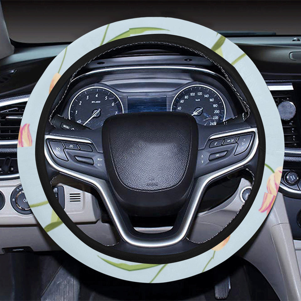 Watercolor Tulips pattern Car Steering Wheel Cover