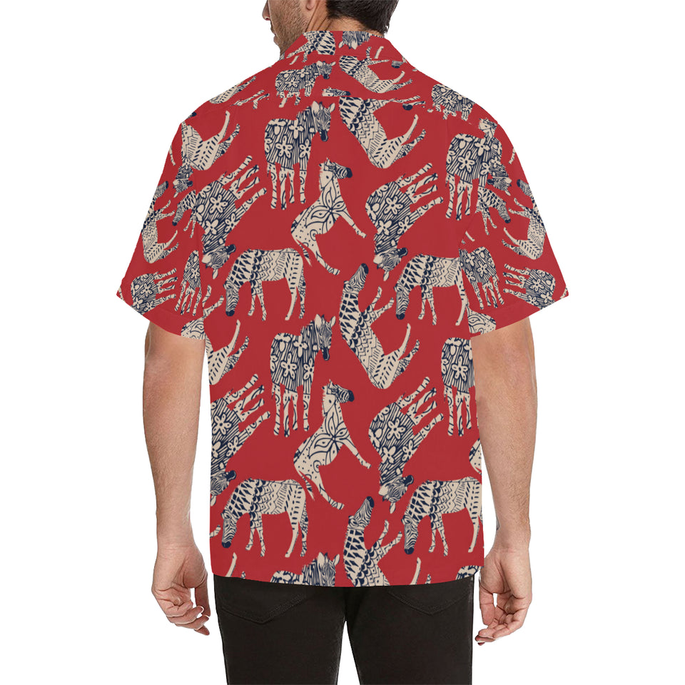 Zebra abstract red background Men's All Over Print Hawaiian Shirt