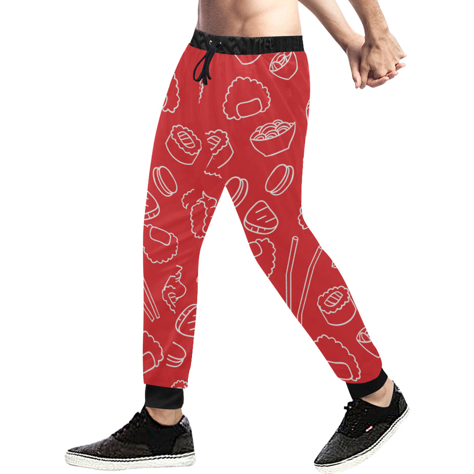 sushi pattern red background Unisex Casual Sweatpants