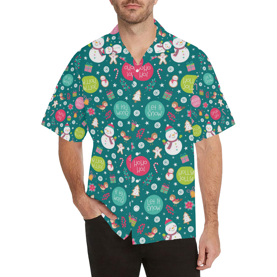 Snowman bird decorative elements christmas pattern Men's All Over Print Hawaiian Shirt