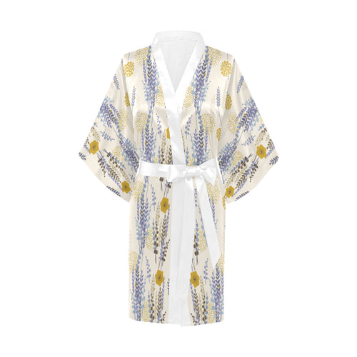 Lavender modern pattern blackground Women's Short Kimono Robe