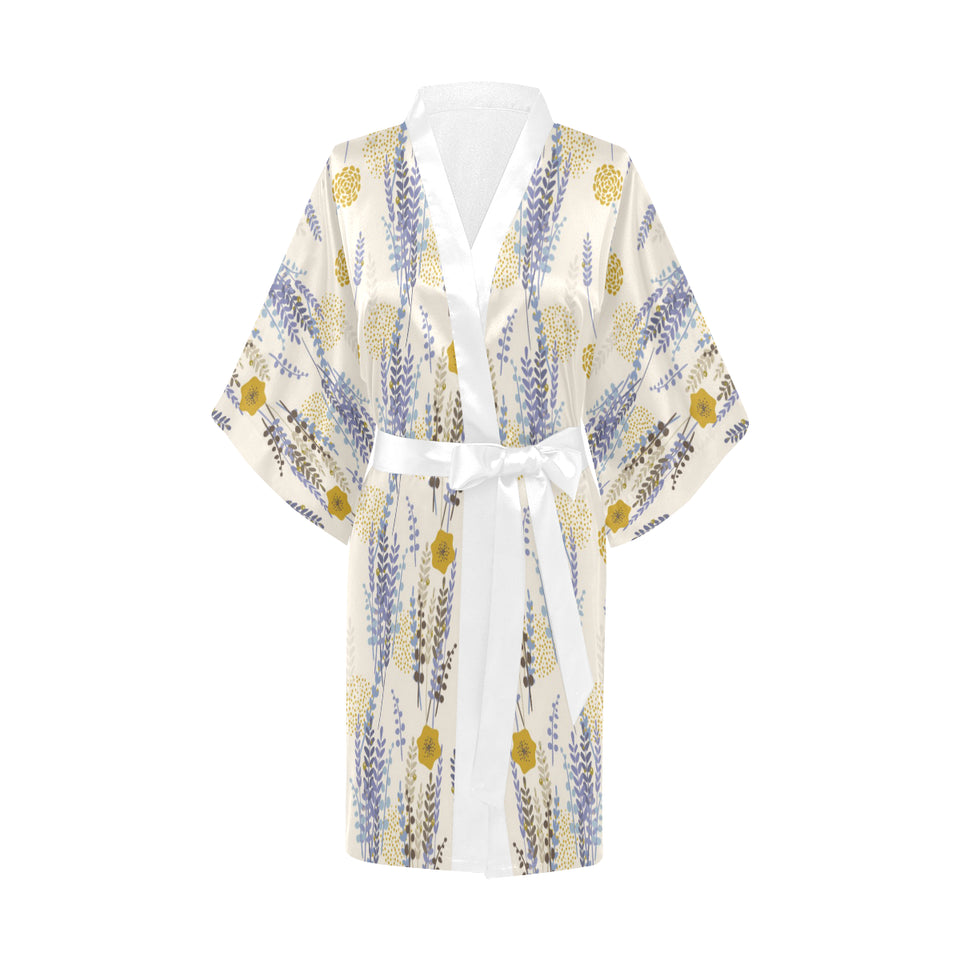 Lavender modern pattern blackground Women's Short Kimono Robe