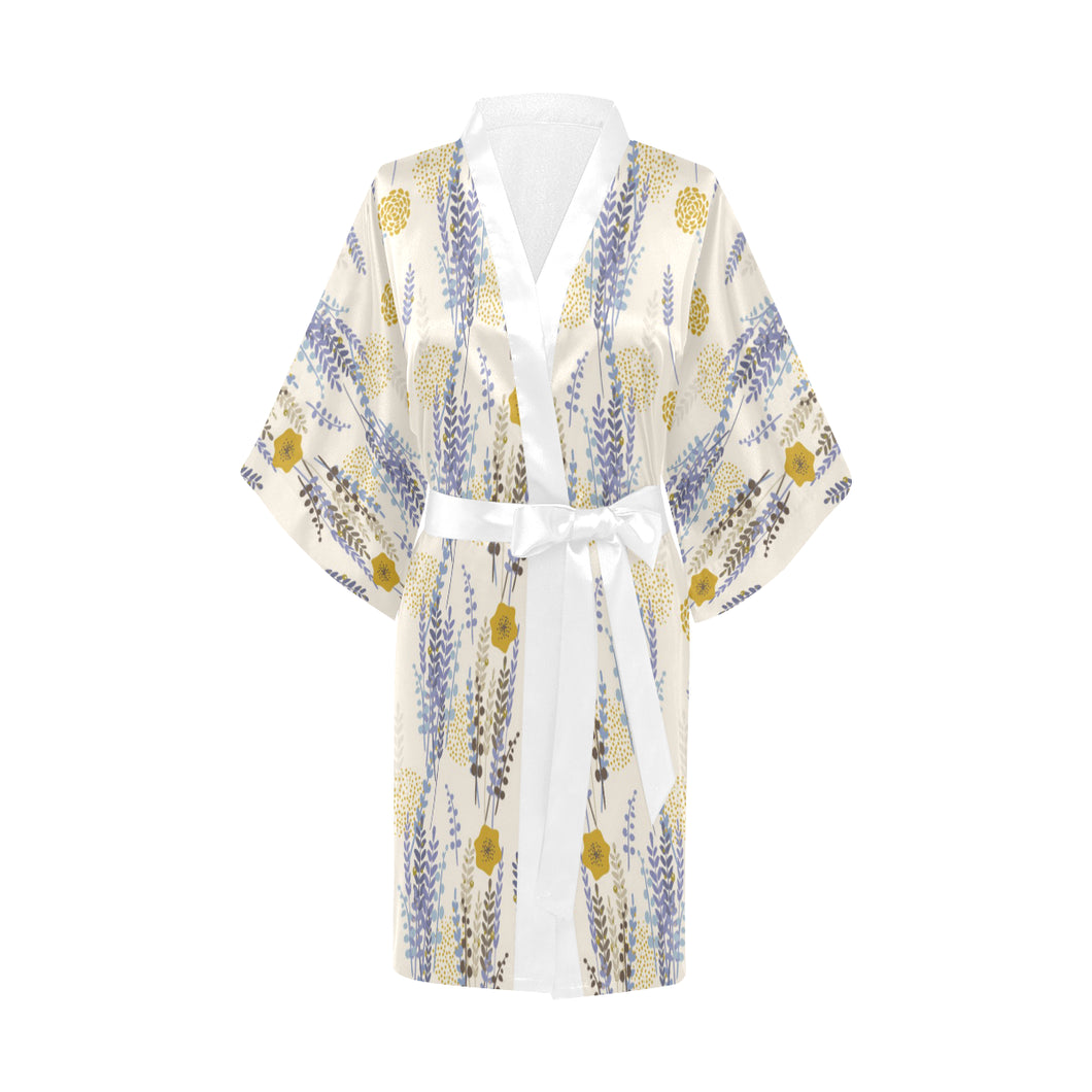 Lavender modern pattern blackground Women's Short Kimono Robe