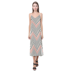 zigzag chevron striped pattern V-Neck Open Fork Long Dress