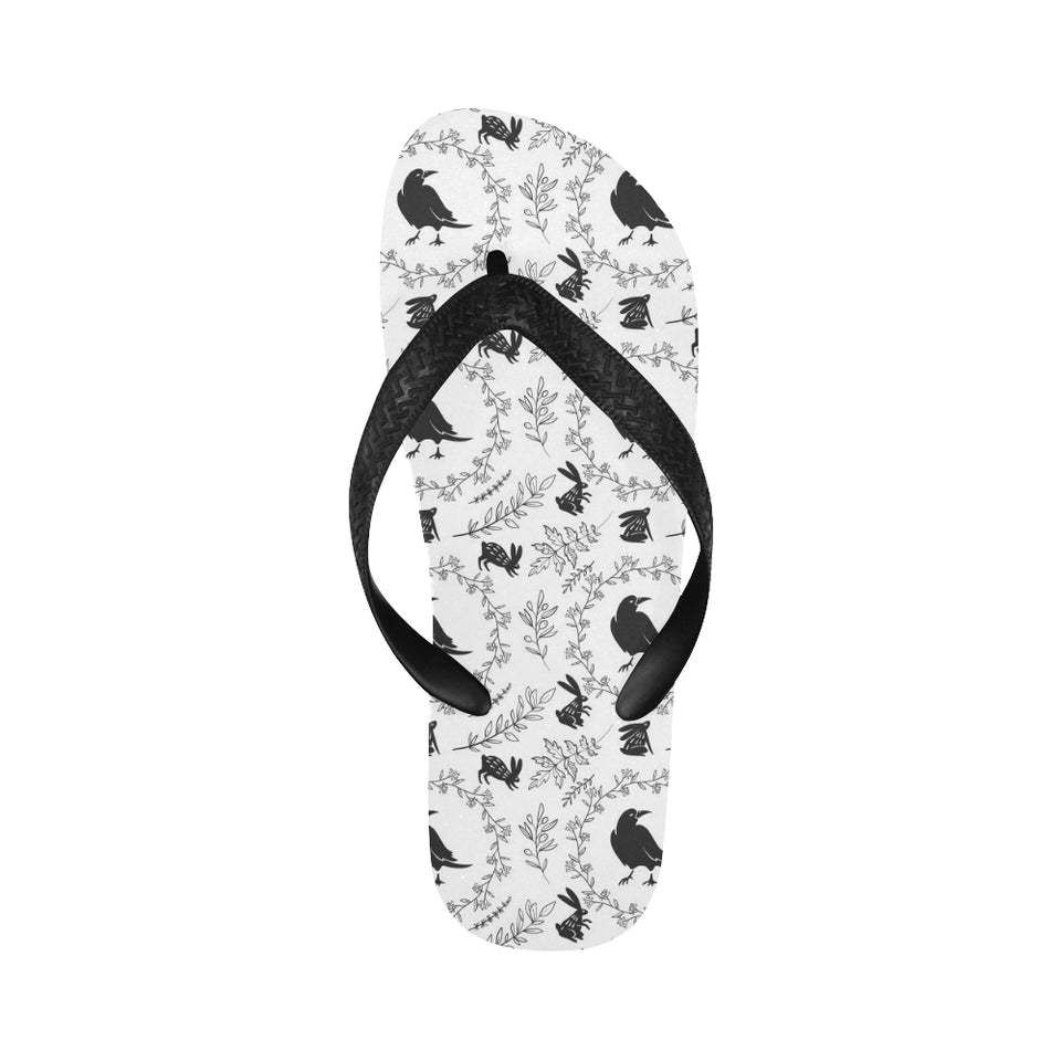 Crows floral wreath rabbit pattern Unisex Flip Flops