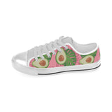 Avocado slices leaves pink back ground Men's Low Top Shoes White
