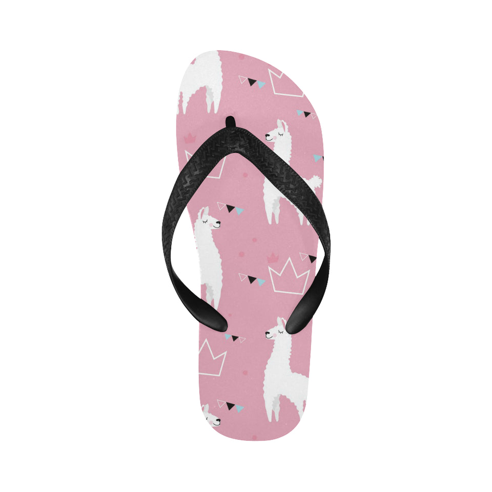 Llama Alpaca pink background Unisex Flip Flops