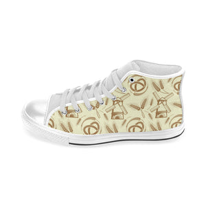 Windmill Wheat pattern Men's High Top Canvas Shoes White