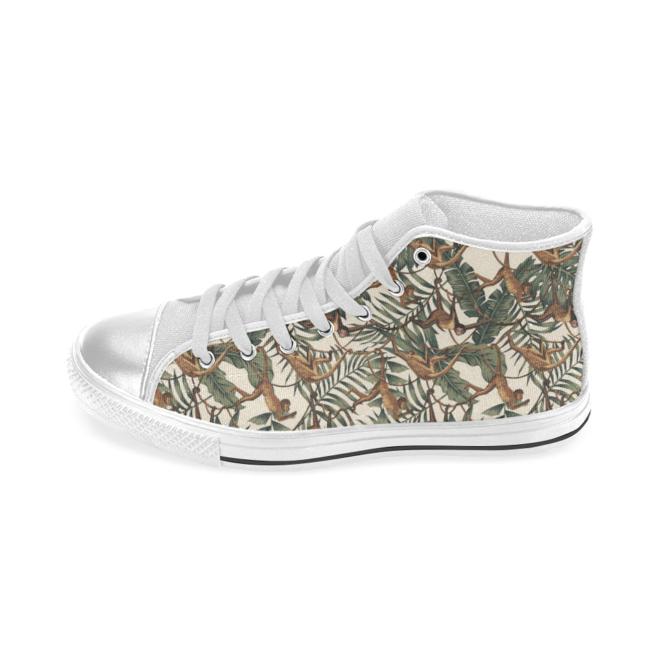 Monkey tropical leaves background Women's High Top Canvas Shoes White