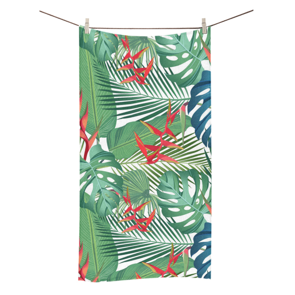 heliconia palm and monstera leaves pattern Bath Towel