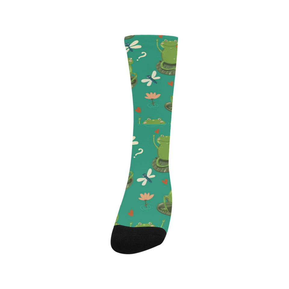 Cute frog dragonfly design pattern Crew Socks