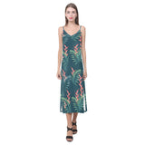 heliconia flowers, palm and monstera leaves on bla V-Neck Open Fork Long Dress