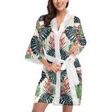 heliconia flowers, palm and monstera leaves Women's Short Kimono Robe