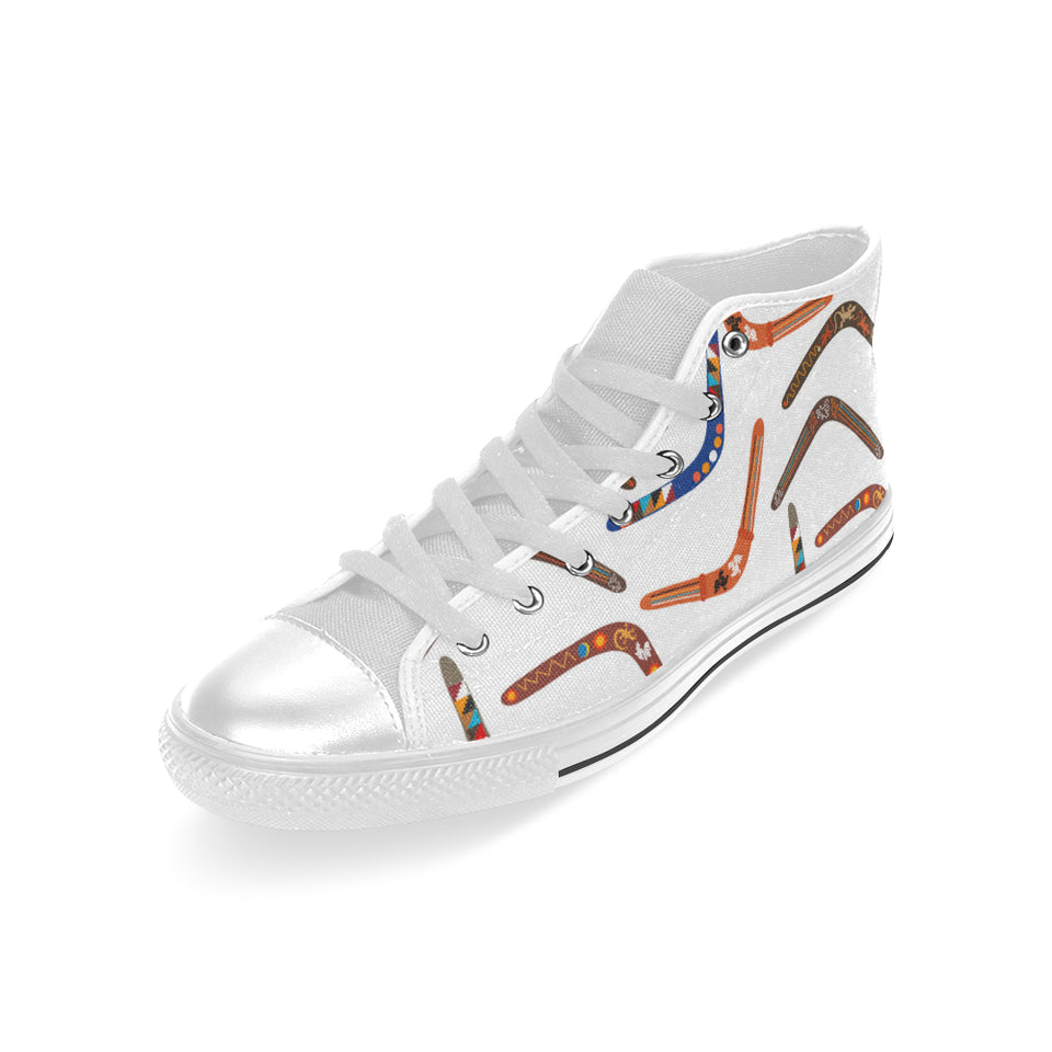 Boomerang Australian aboriginal ornament pattern Men's High Top Canvas Shoes White