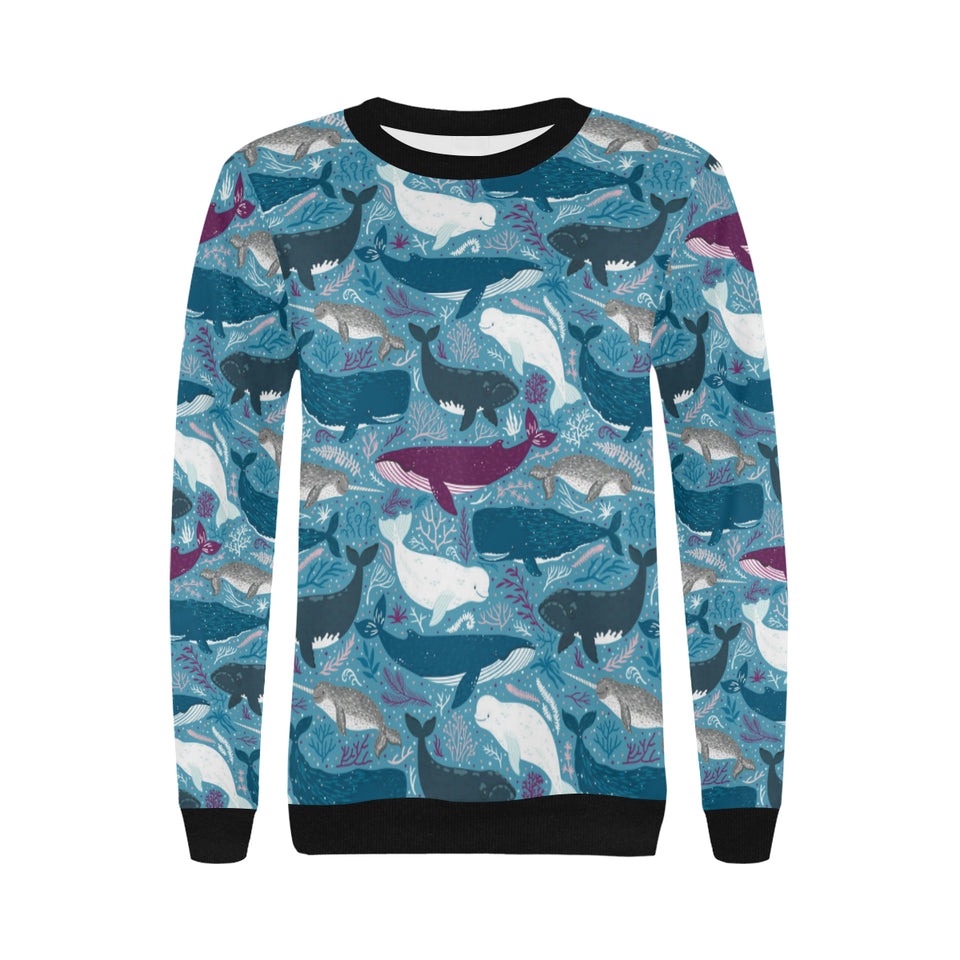 Whale design pattern Women's Crew Neck Sweatshirt