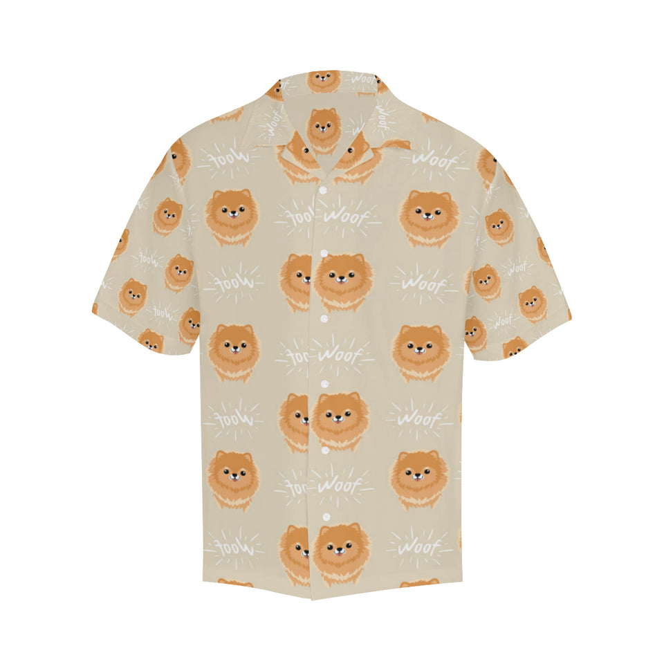Cute brown pomeranian puppy on blue Men's All Over Print Hawaiian Shirt
