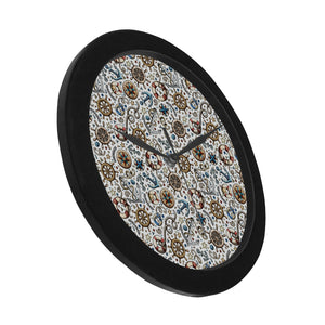 Cute nautical steering wheel anchor pattern Elegant Black Wall Clock