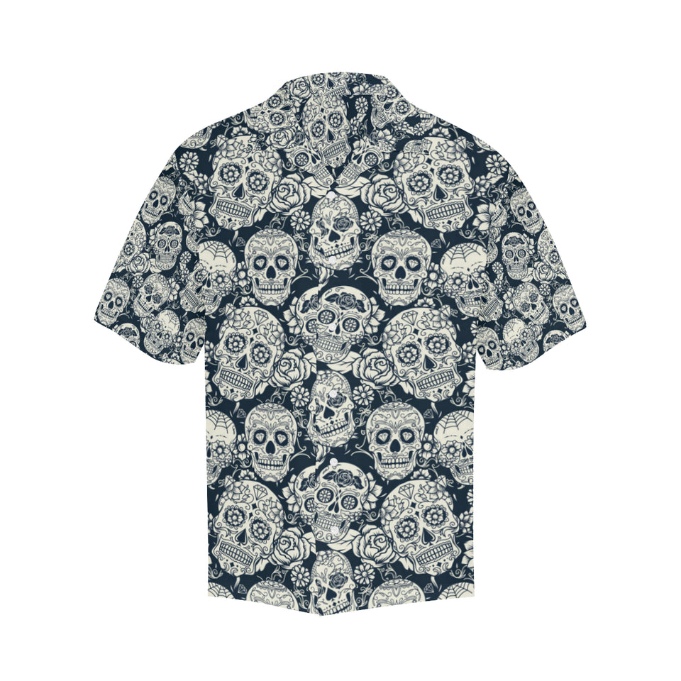 Sugar skull black white pattern Men's All Over Print Hawaiian Shirt