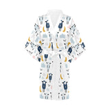 Cute sleeping sheep moon cloud pattern Women's Short Kimono Robe