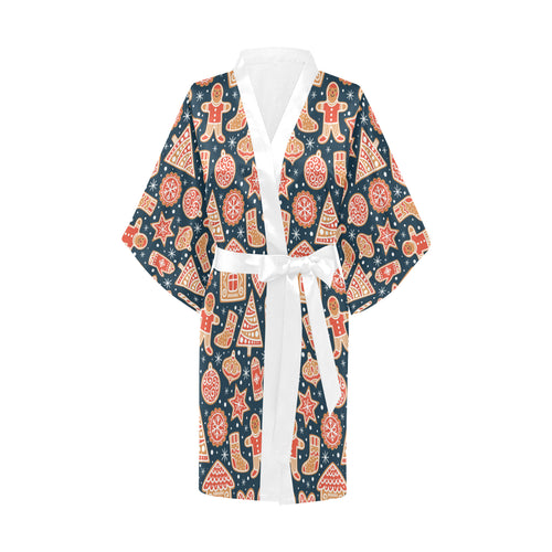 Christmas gingerbread cookie pattern Women's Short Kimono Robe