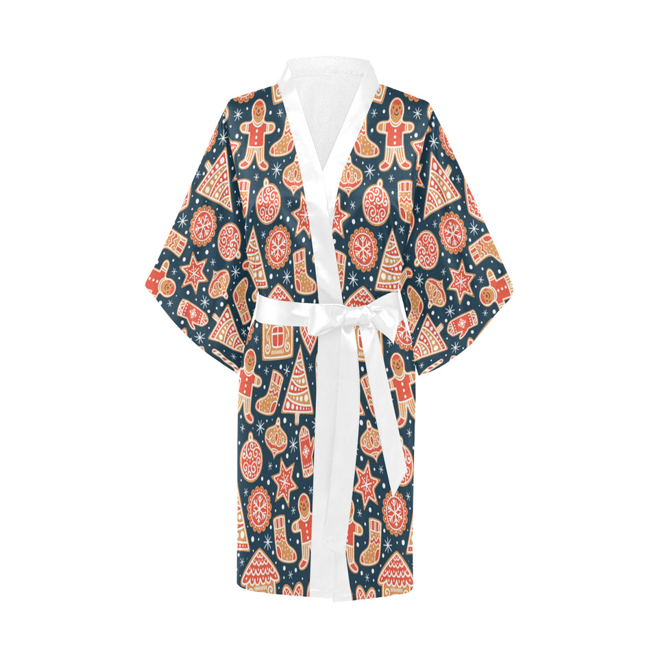 Christmas gingerbread cookie pattern Women's Short Kimono Robe