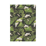 White orchid flower tropical leaves pattern blackg House Flag Garden Flag