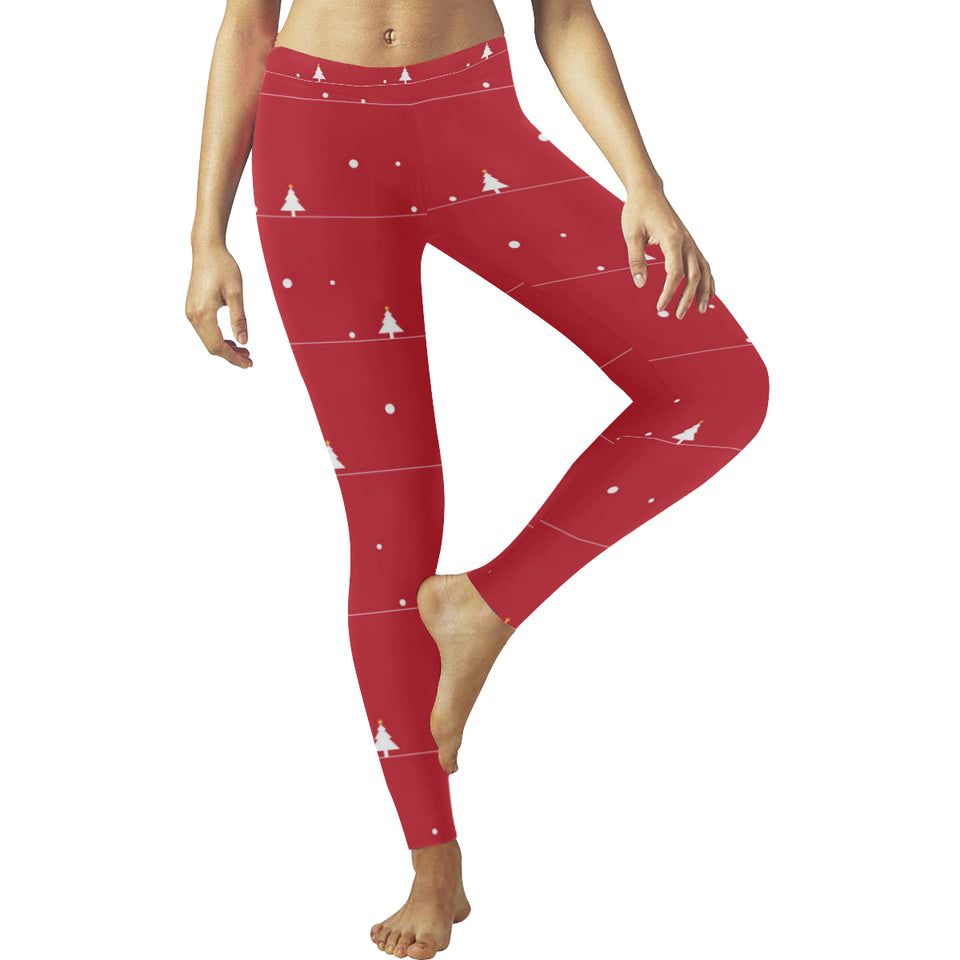 Christmas tree star snow red background Women's Legging Fulfilled In US